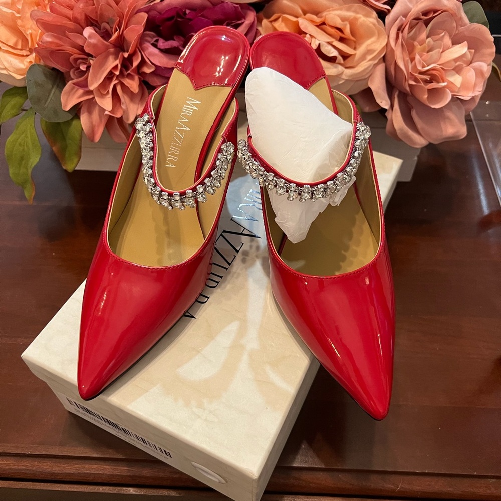 Mira Azzura Elegant Red Women's Shoes with Rhinestone Detail